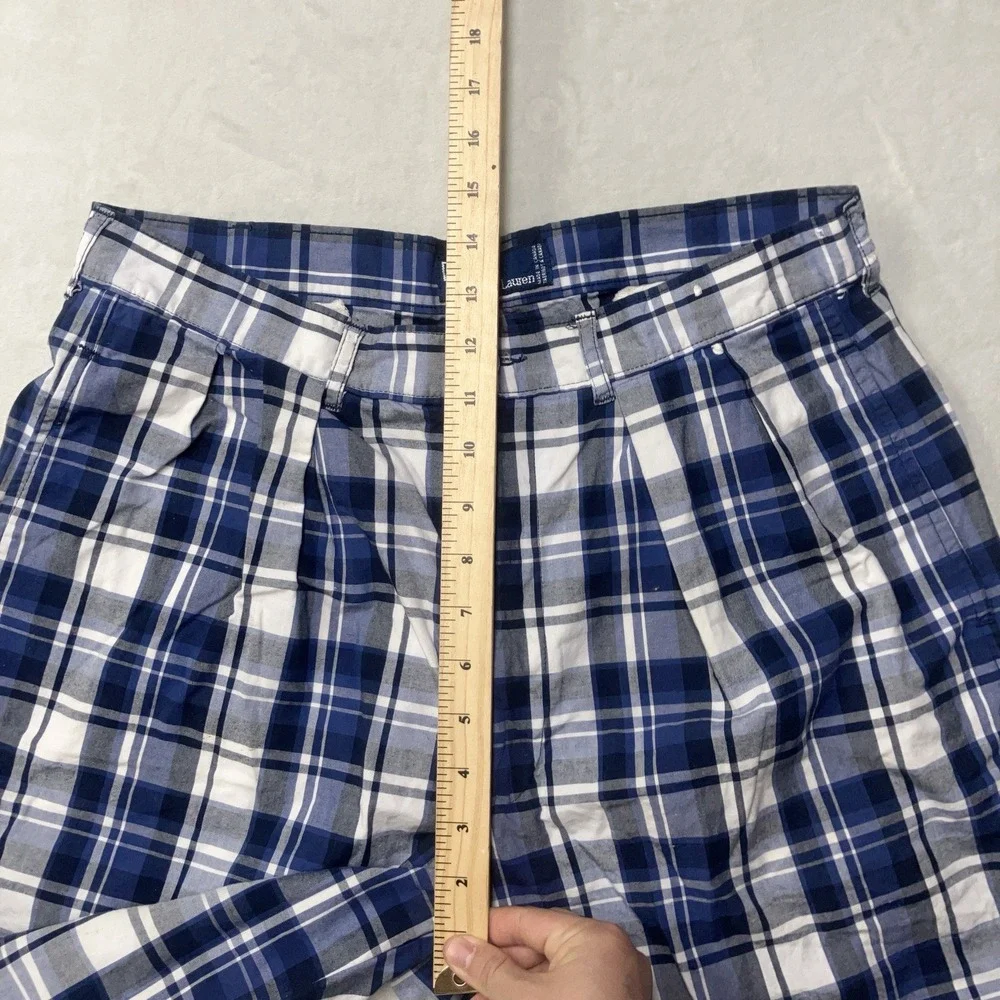 Vintage Polo Ralph Lauren Shorts Plaid Double Pleated Pony Logo Blue Mens Fit 32